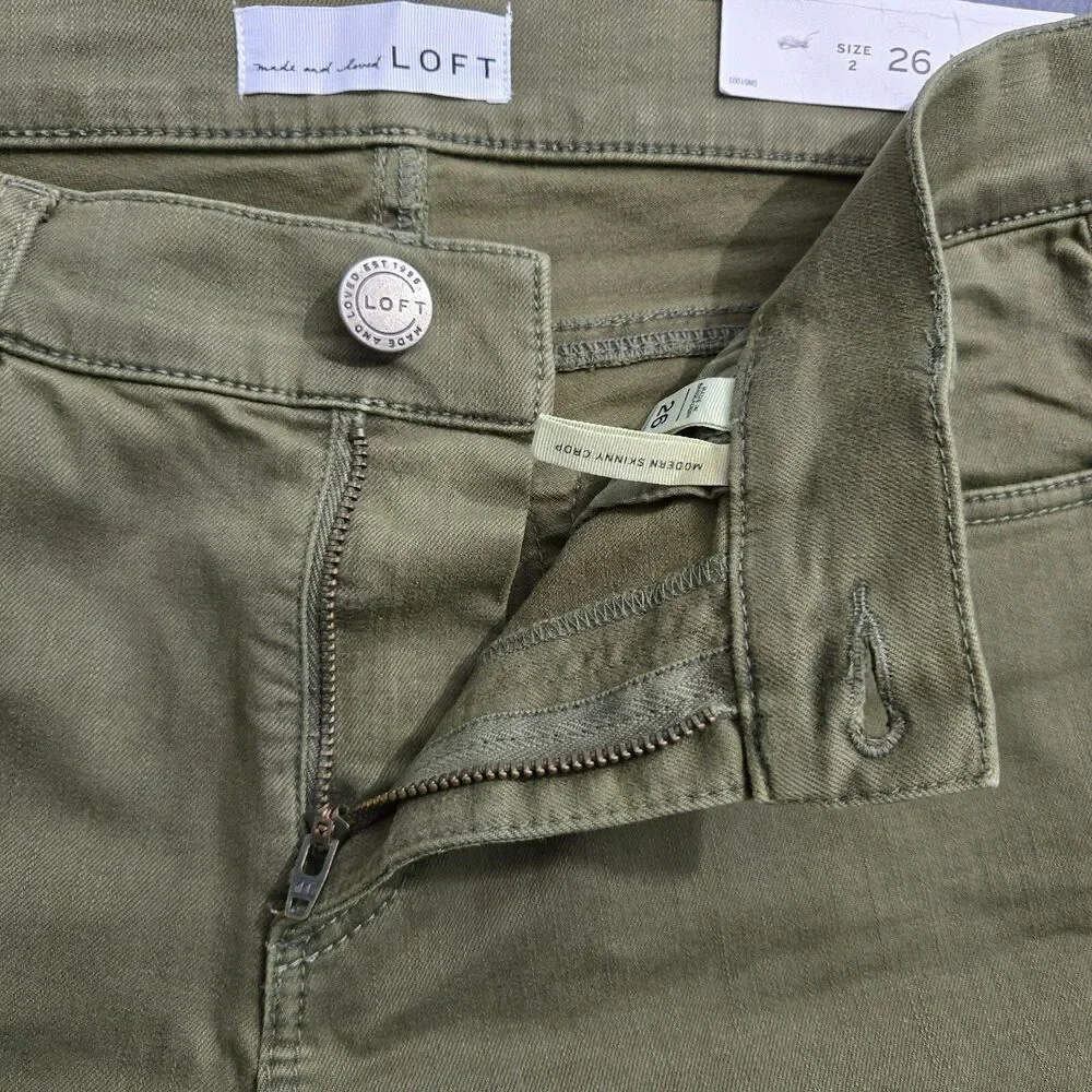 LOFT Women 26/2 Green Low Rise Modern Skinny Crop Raw Hem Jeans - Picture 6 of 16